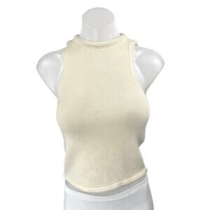 MNG Mango Yellow Sleeveless High Neck Knit Sweater Vest Cami Tank Top Size XS